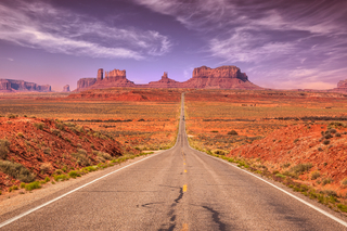 View towards Monument Valley from the US Route 163 in Utah.