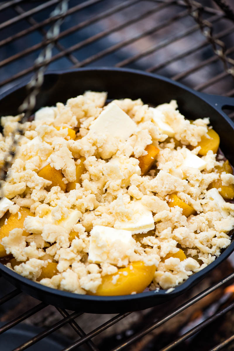 Campfire peach cobbler
