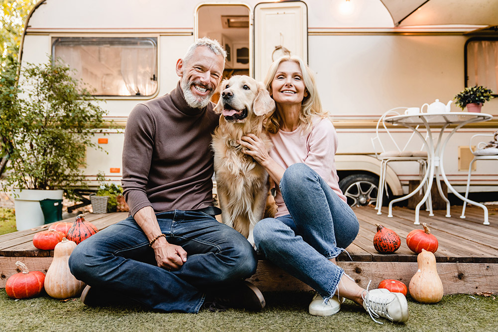 A couple enjoys fall RV Decorating