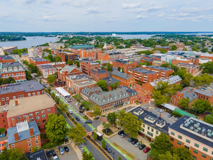 Downtown Salem Ma aerial view of city center of Salem, Massachusetts