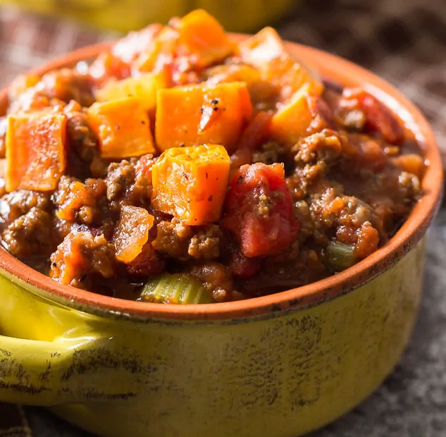 A bowl of sweet potato chili.