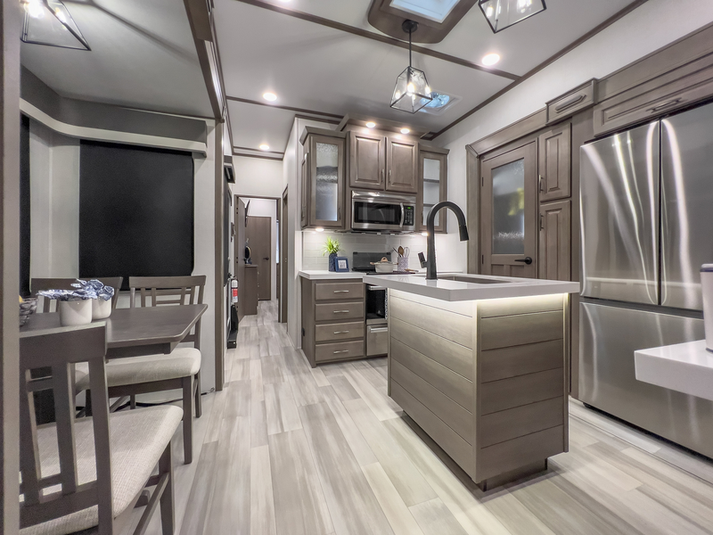 Grand Design Solitude 3460FL Interior A staged interior photo of the Grand Design Solitude.