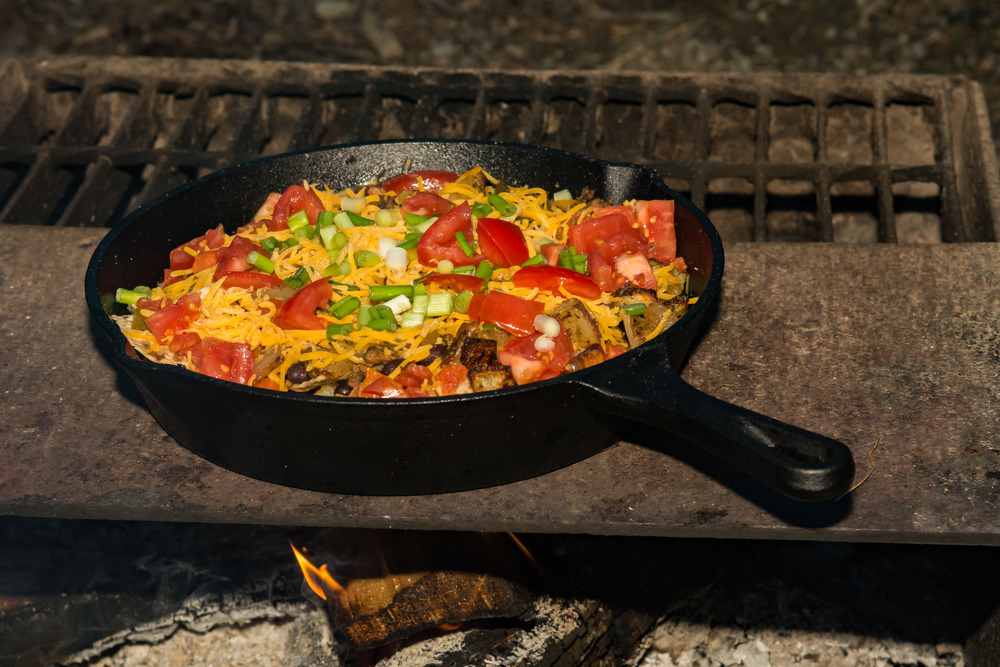 Campfire Nachos on a camp grill 