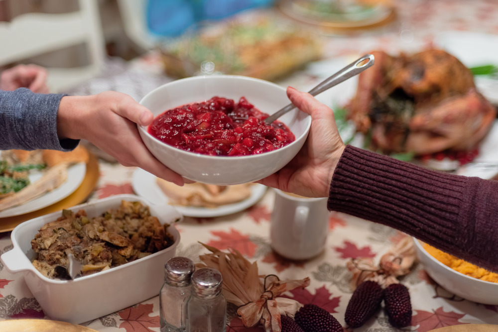 Cranberry sauce Cranberry sauce being passed around at thanksgiving dinner