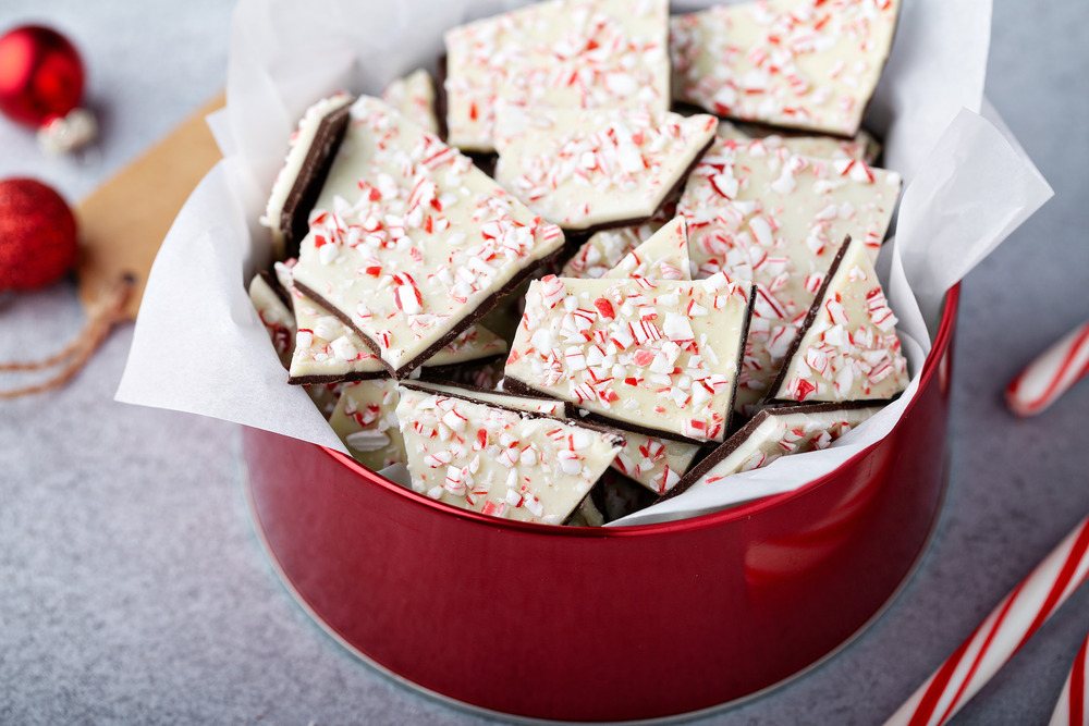 candy cane bark in a red tin