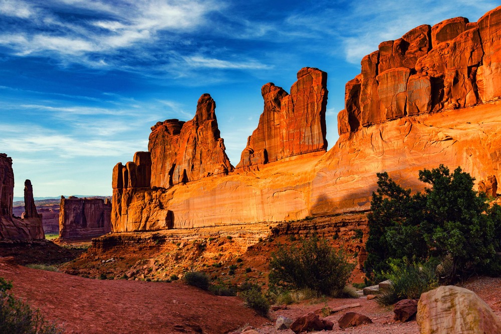 Arches National Park at golden hour in Moab, Utah
