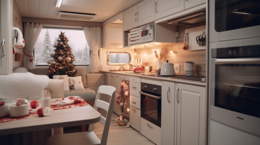 Cozy RV Christmas Kitchen with Decor and Family Gatherings