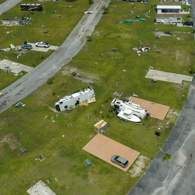 RV's flipped over and damaged due to a hurricane