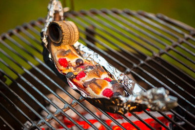 Campfire cooked banana boat