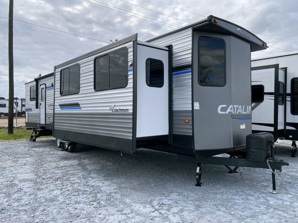 Click on this banner to visit TrailersUSA.com!<br />
Follow RVUSA on Facebook<br />
Follow RVUSA on Twitter<br />
Find RVUSA on Pinterest<br />
Check out RVUSA on Instagram<br />
Visit the RVUSA Blog<br />
Find RVs<br />
Rent RVs<br />
RV Storage<br />
Resources<br />
Dealers<br />
Parts<br />
Lifestyle<br />
Forums<br />
Advertising<br />
RVUSA Home »<br />
RVs for Sale »<br />
Destination Trailer »<br />
New »<br />
Coachmen »<br />
Catalina Destination »<br />
2023 »<br />
Louisiana »<br />
Scott »<br />
2023 Coachmen Catalina Destination 39MKTS New Destination Trailer<br />
2023 Coachmen Catalina Destination 39MKTS<br />
New Destination Trailer in Scott, Louisiana, 70583</p>
<p>$46,995.00<br />
New 2023 Coachmen Catalina Destination 39MKTS available in Scott, Louisiana<br />
New 2023 Coachmen Catalina Destination 39MKTS available in Scott, Louisiana</p>
<p>2023 Coachmen Catalina Destination 39MKTS - New Destination Trailer For Sale by Gauthiers' RV Center in Scott, Louisiana features Exterior Speakers, Awning, Toilet, Roof Vents, Rocker Recliner(s)<br />
2023 Catalina Destination 39MKTS by Coachmen from Gauthiers' RV Center in Scott, Louisiana<br />
New 2023 Coachmen Catalina Destination 39MKTS available in Scott, Louisiana</p>
<p>Description</p>
<p>Features</p>
<p>MFG Specs</p>
<p>Literature<br />
TRIPLE SLIDE FRONT ENTERTAINMENT DESTINATION TRAILER W/ POWER AWNING, RESIDENTIAL REFRIGERATOR, FIREPLACE, RECLINERS, KING SIZE BED, AND WASHER-DRYER PREP.</p>
<p>View a video of this 2023 Coachmen Catalina Destination 39MKTS RV on YouTube!<br />
The campground will feel like home in this 2023 Coachmen Catalina Destination 39MKTS. Ready to be a proud Coachmen owner? This 2023 Coachmen Catalina Destination 39MKTS is the perfect fit. The sleep capacity allows you to bring up to 4 along on your travels in this rig. With three slides, this rig feels roomy and spacious inside. Cook up the best camping meals with appliances like the fridge, oven, stove. Kick back and relax in the living area with the TV. Remote work, homeschooling and dinner times are all made possible by the booth dinette. Traveling couples love this rig thanks to the king size bed. If you like your rig cool in the summer and warm in winter, this A/C option can do the trick. If you’re thinking of heading off grid, this rig has a 44 fresh water tank. Outside, you’ll find awning, exterior speakers, external shower, leveling jacks, outside entertainment center, power roof vent, skylight and slideout. Wash up from your adventures with the outside shower.</p>
<p>freestar<br />
Seller Info<br />
Gauthiers' RV Center<br />
Gauthiers' RV Center</p>
<p>124 North Ambassador Caffery Parkway<br />
Scott, LA 70583</p>
<p>Unit Specs<br />
 In Stock<br />
Stock #<br />
RGG28595<br />
Year<br />
2023<br />
Manufacturer<br />
Coachmen Industries<br />
Make<br />
Coachmen<br />
Model<br />
Catalina Destination<br />
Floorplan<br />
39MKTS<br />
Floorplan Layout<br />
Couples Coach<br />
Front Entertainment<br />
Kitchen Island<br />
Mid Kitchen<br />
Rear Bedroom<br />
Two Entry/Exit Doors<br />
Type<br />
Destination Trailer<br />
Condition<br />
New<br />
Length<br />
40' 11"<br />
Width<br />
8' 0"<br />
MSRP<br />
$68,107.05<br />
Price<br />
$52,995.00<br />
Sale Price<br />
$46,995.00<br />
Interior Color<br />
JAVA<br />
Sleeps<br />
4<br />
Water Capacity (Fresh)<br />
44 gal<br />
Water Capacity (Black)<br />
30 gal<br />
Water Capacity (Grey)<br />
80 gal<br />
Air Conditioners<br />
2<br />
A/C Spec<br />
(1) 15000 BTUs AND (1) 13500 BTUs<br />
Slideouts<br />
3<br />
Dry Weight<br />
9,690 lbs<br />
# Axles<br />
2<br />
Need to know your payment? Use our RV Loan Calculator!</p>
<p>freestar<br />
Free RV Insurance Quote<br />
Free RV Warranty Quote Free RV Financing Quote<br />
Email Seller<br />
Request More Info on this 2023 Coachmen Catalina Destination 39MKTS<br />
Offered for sale by Gauthiers' RV Center<br />
First Name *<br />
Last Name *<br />
Phone<br />
Email *<br />
Questions/Comments:<br />
Please send me further emails, newsletters and great stuff from RVUSA!<br />
Privacy Policy</p>
<p>freestar<br />
Gauthiers' RV Center<br />
Gauthiers' RV Center<br />
124 North Ambassador Caffery Parkway<br />
Scott, LA 70583</p>
<p>Phone: Call Seller</p>
<p>Toll-Free: Call Seller</p>
<p>Fax: 337-704-0055</p>
<p>View 144 Units Available<br />
Visit Website<br />
campground and travel trailer<br />
Want S'more?<br />
Sign up for the RVUSA Happy Camper Newsletter!<br />
Everything about RV life delivered directly to your inbox. The hottest RVs, tips & tricks, recipes, travel destinations, new gadgets & much more!</p>
<p>Your Email<br />
Child Eating s'mores</p>
<p>freestar<br />
Related Searches:</p>
<p>Coachmen RVs<br />
Coachmen Catalina Destination RVs<br />
Coachmen RVs in Louisiana<br />
RVs for sale in Louisiana<br />
Destination Trailer RVs in Louisiana<br />
Destination Trailer RVs<br />
Similar Units From Gauthiers' RV Center<br />
New 2024 Prime Time Tracer 32DSB available in Scott, Louisiana<br />
New 2024 Prime Time Tracer 32DSB</p>
<p>$39,995.00</p>
<p>New 2025 Forest River Rockwood Geo Pro G19FD available in Scott, Louisiana<br />
New 2025 Forest River Rockwood Geo Pro G19FD</p>
<p>$28,995.00</p>
<p>New 2024 Forest River Rockwood Signature Ultra Lite 282RD available in Scott, Louisiana<br />
New 2024 Forest River Rockwood Signature Ultra Lite 282RD</p>
<p>$53,995.00</p>
<p>New 2024 Prime Time Crusader 395BHL available in Scott, Louisiana<br />
New 2024 Prime Time Crusader 395BHL</p>
<p>$63,995.00</p>
<p>New 2024 Forest River Rockwood Ultra Lite 2911BS available in Scott, Louisiana<br />
New 2024 Forest River Rockwood Ultra Lite 2911BS</p>
<p>$48,995.00</p>
<p>New 2014 Maverick  8311 available in Scott, Louisiana<br />
New 2014 Maverick 8311</p>
<p>$45,695.00</p>
<p>New 2023 Forest River Sunseeker 2400BSD available in Scott, Louisiana<br />
New 2023 Forest River Sunseeker 2400BSD</p>
<p>$115,995.00</p>
<p>Recent stories from our Blog<br />
RVs You Can Pull with a Full-Size SUV<br />
RVs You Can Pull with a Full-Size SUVThe quickest way to spend more than you intended on an RV is to fall in love with one that is too heavy for your current family car to tow and end up buying a new car to tow the new RV you just bought! The best strategy to keep yourself from falling into this […]<br />
8 Best Class B Camper Vans<br />
8 Best Class B Camper VansIf you’re looking for a motorhome that’s easy to drive and comes with a smaller price tag, Class B might be for you. Unlike their much larger counterparts, Class A and Class C, Class B’s are the length of a normal family van at roughly 16 to 22 feet. They’re aptly nicknamed camper vans. They’re […]<br />
Guide to I-10: Plan your Next Southern Road Trip<br />
Guide to I-10: Plan your Next Southern Road TripIf you’re looking to plan your next roadtrip, mapping out your route may be easier than you think. You can go coast-to-coast from Florida to California, all along Interstate-10. However, since it is a long drive, it’s a good idea to plan some stops along the way. Here are some of the best hotels, restaurants […]<br />
Similar Units for Rent<br />
2023 Coachmen Catalina Destination trailer for sale
