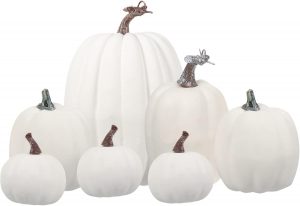 7 Pcs Assorted Artificial Pumpkins White