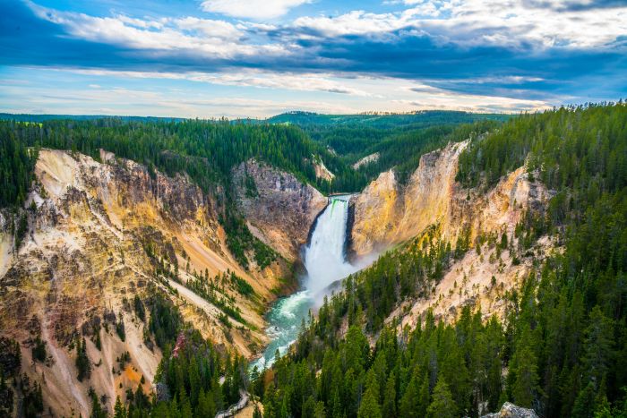 Ariel shot of the Lower falls of the yellowstone river