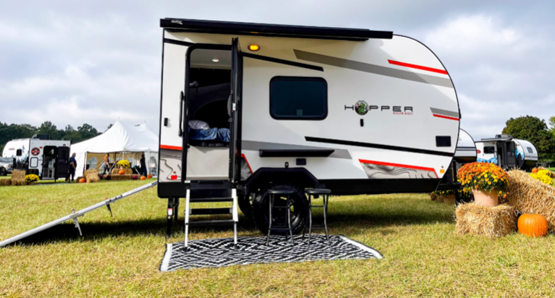 Toy hauler on grass on lot