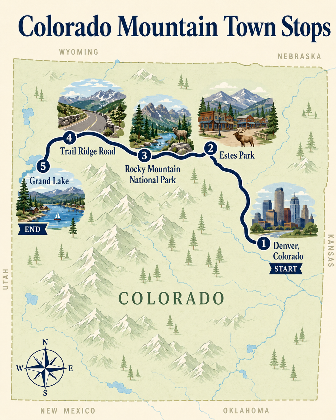 Example road trip for summer in Colorado