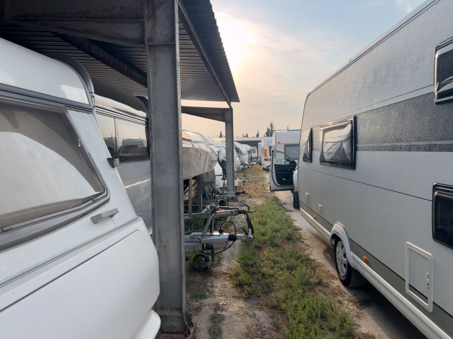 RVs parked in storage lot